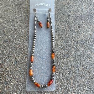 Codeena Amber and Silver Jewelry Set. Pierced Earrings